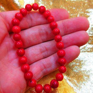 Red Coral 6mm Round 7" Stretchy Gemstone Bracelet